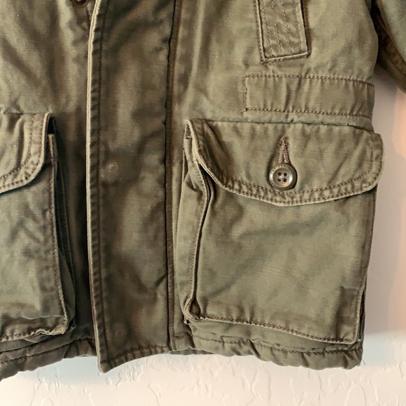 💚Baby Gap Toddler 2 years Khaki Army Green Hooded Denim Jacket w padding inside - Picture 6 of 15